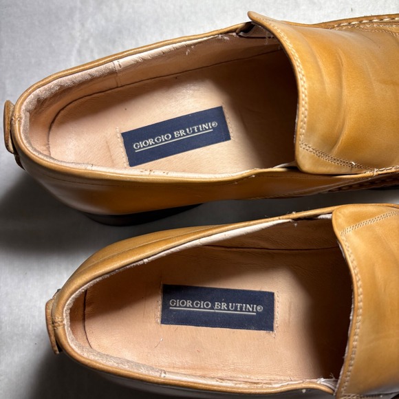 Giorgio Brutini Mens Tan Leather Square Toe Slip On Loafer Dress Shoe 156999 12M - Picture 3 of 8